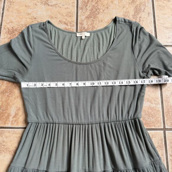 Bohme Essentials Short Sleeve Tiered Ribbed‎ Maxi Dress Green Gray Size XLarge - Picture 14 of 16